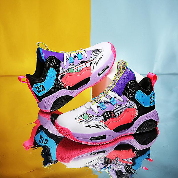 Basketskor för barn Mode Pojkar Flickor Sneakers Sportskor som andas 2Lmf2209 Purple 34