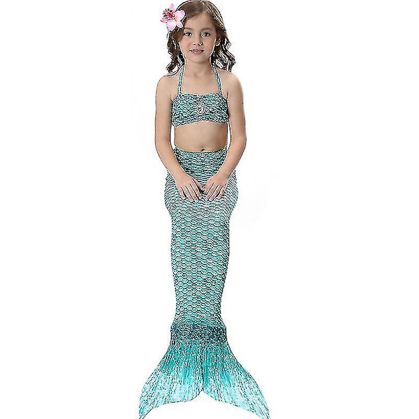 Barn Flickor Mermaid Tail Bikini Set Badkläder Baddräkt Simdräkt Dark Green 10-11 Years