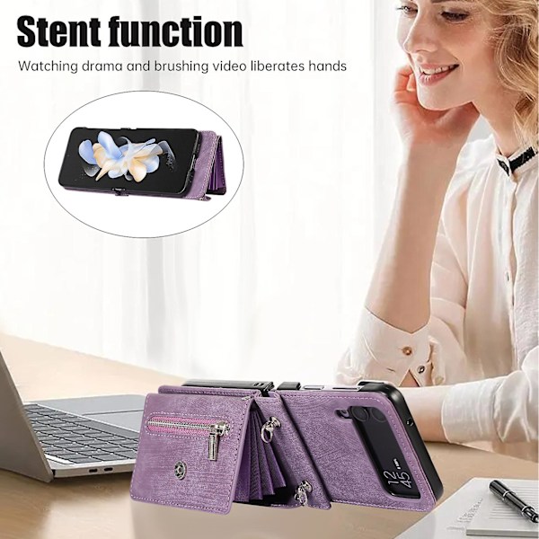 Kickstand-telefonfodral för Samsung Galaxy Z Flip4 5g Rfid-blockerande kortväska PU-läder+tpu-fodral Purple