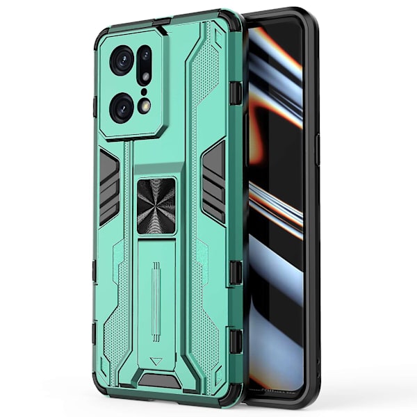 För Oppo Find X5 Pro Drop Stötsäker hård PC Soft Tpu Cover Slim Fit Kickstand Phone case - Svart Green