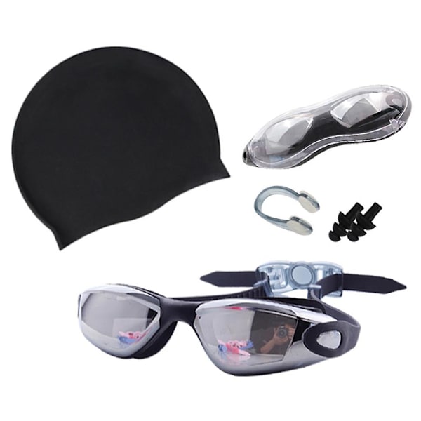 Simglasögon Vattentät silikon Simmössor Simglasögon & Kepsar Set Black