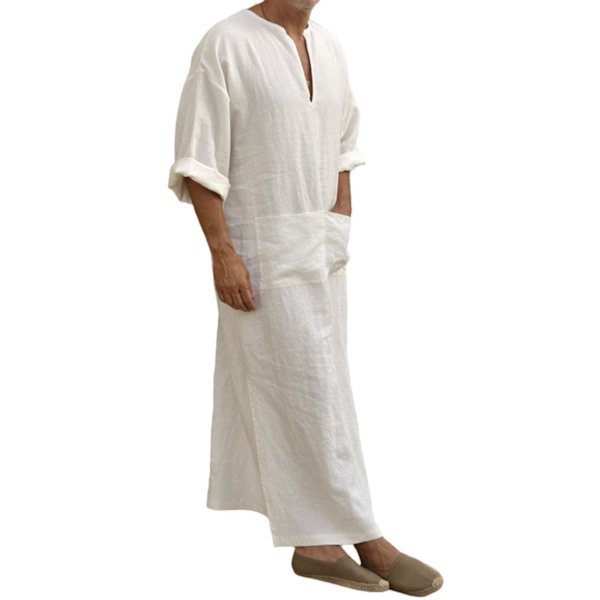 Mens Arab Mu Long Robe Kläder Casual Mellanöstern Islamiska Thobe Kaftan Robes White M