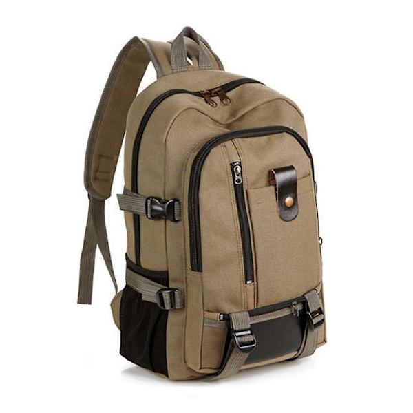 Bärbar ryggsäck för män Resedagssäck Canvas Stor kapacitet förvaringsväska Skolbokväska för dark khaki