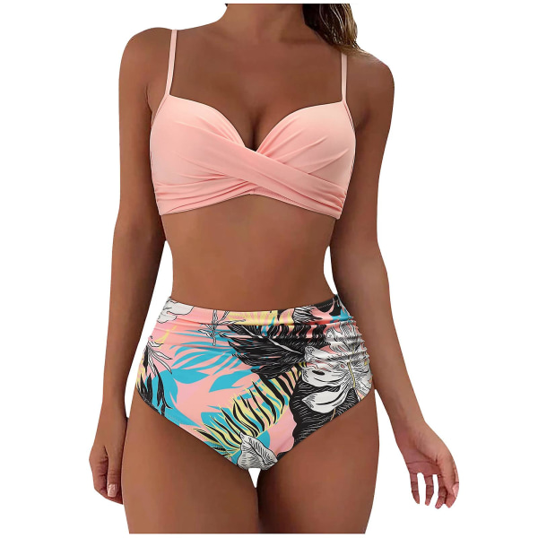 Baddräkt Dam Baddräkt Mode Damtryck Sexig Bikini Push-up Vadderade badkläder Baddräkt Strandkläder Set Baddräkter Pink M