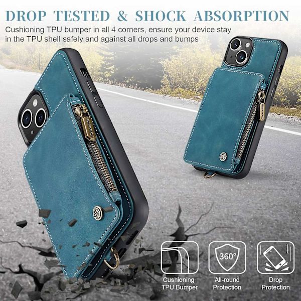 Multifunktionellt RFID- case för iPhone 15 Plus Blue