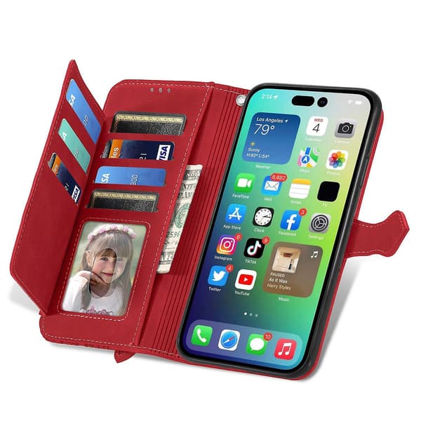 Case för iPhone 15 med präglad blomblixtlås Red