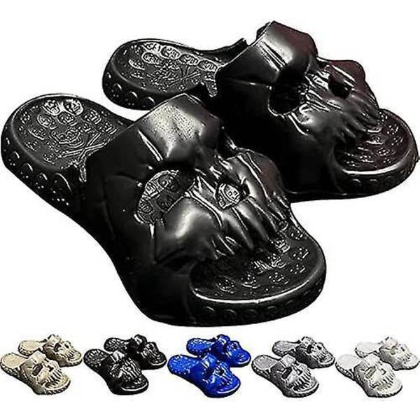 Tofflor Tjockbottna Strandsandaler Par Tofflor Skull Tofflor Enkelband Slides Sommar Black Size 36x37