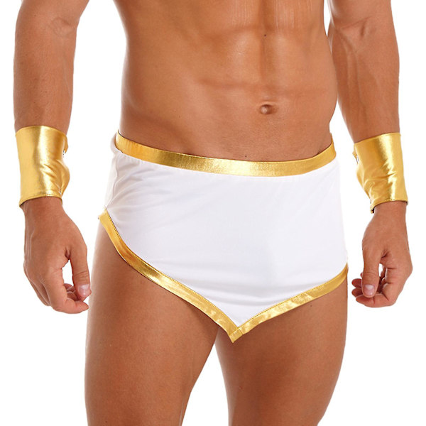 Antik grekisk gud gladiator kostym herr en axelrem gladiator kjol halloween tema fest toga mytologi cosplay dräkt B White XL