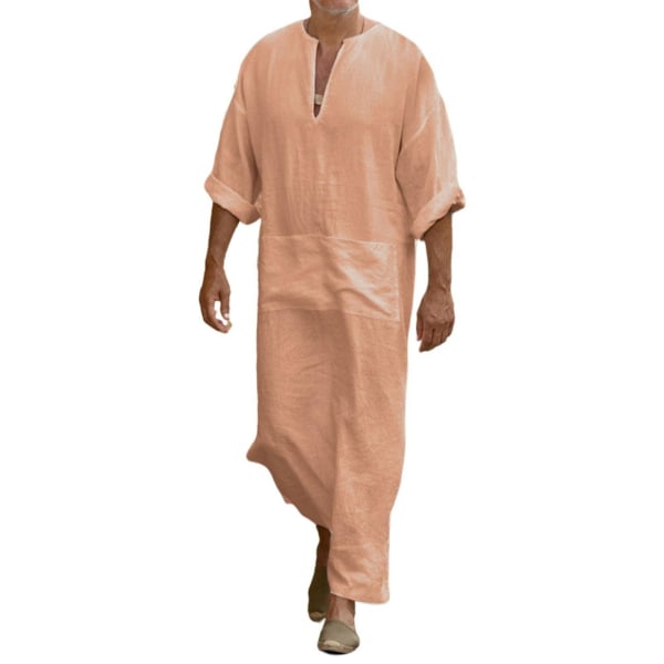 Mens Arab Mu Long Robe Kläder Casual Mellanöstern Islamiska Thobe Kaftan Robes Orange L