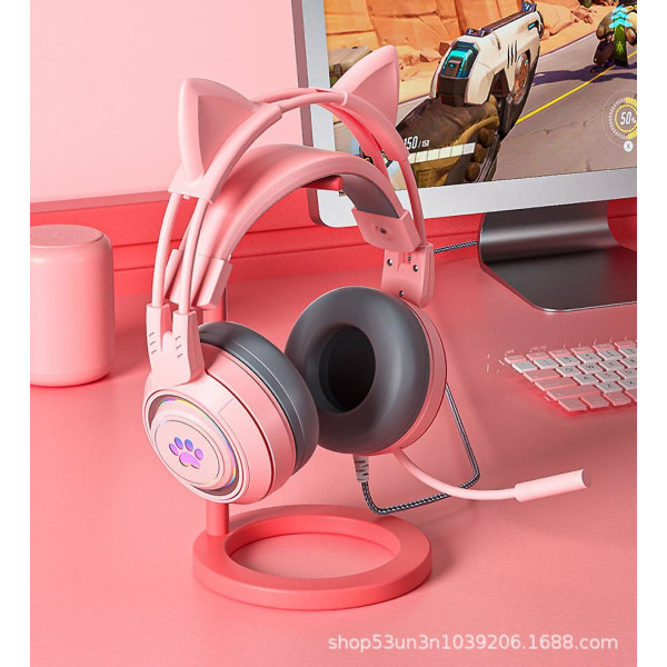 Glowing Cat Ears Kabelansluten dator Ps4 Gaming Headset Rosa Gaming Headset - USB Kabelanslutna Kitten Hörlurar för PC/mac/ps4/ps5 med surroundljud null none