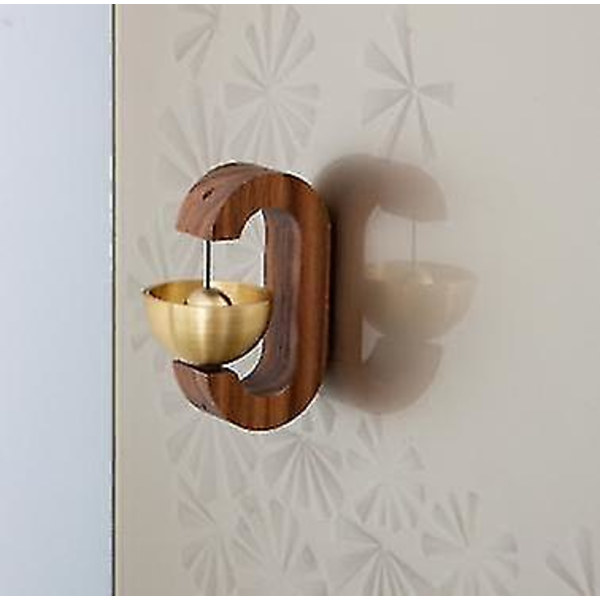 Butiksklocka för dörröppning, magnetiskt fäst trädörrklocka Gyllene dekorativ ingångsdörrklocka med mässingsklocka Dark brown walnut