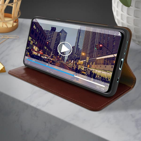 Folio äkta läder Samsung Galaxy A71-fodral Case Videoställ Brown