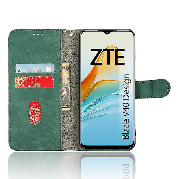 För Zte Blade V40 Design Anti-drop Tpu+pu Läder Phone case Stativ Plånbok Skin-touch Feeling Cover Green