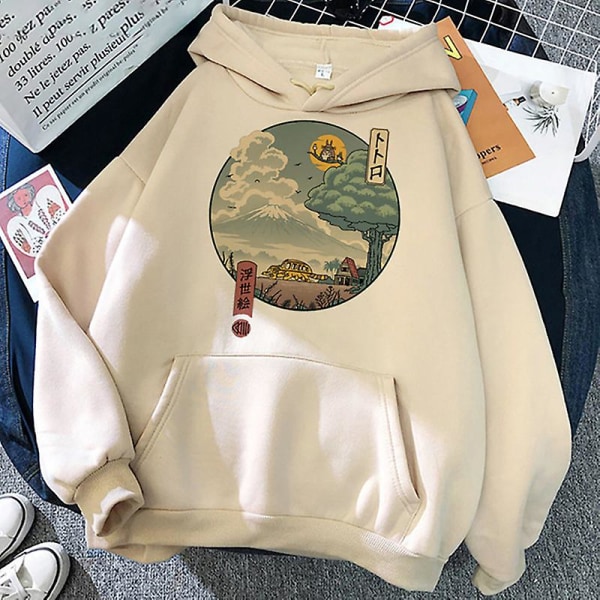 Studio Ghibli Totoro Hoody Japansk anime Spirited Away Print Luvtröja Herr Oversized 90-tals Manga Miyazaki Hayao Sweatshirt Unisex Beige9