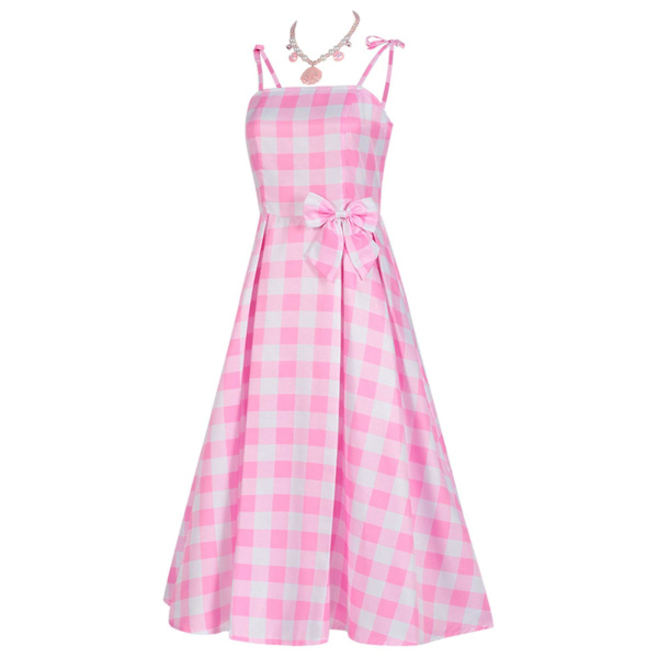 Anime Cosplay Kostym Rosa Denim Cosplay Outfit Vuxen Rosa Rutig Cosplay Klänning med Tillbehör Halloween XXL