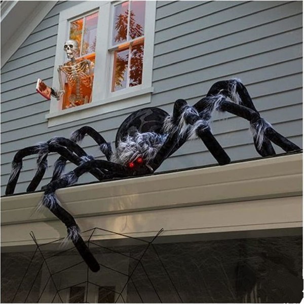 Halloween jättespindeldekorationer, 60 tum realistisk stor läskig skallespindel, falsk hårig spindel, för Halloween inomhus utomhusgård Hem Par 150cm