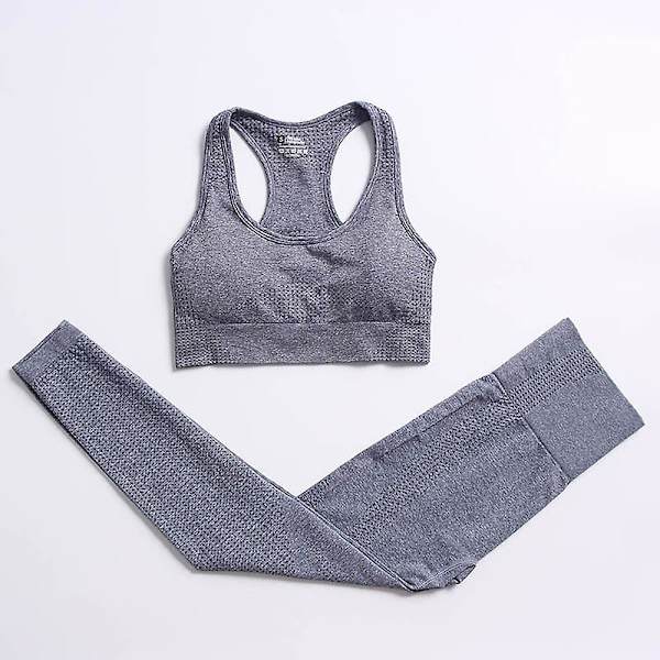 2-delat set Kvinnor Träningskläder Gym Set Fitness Sportkläder Crop Top Sports BH Sömlösa Leggings Active Wear Outfit Kostym C Blue Gray 2pcs10 M