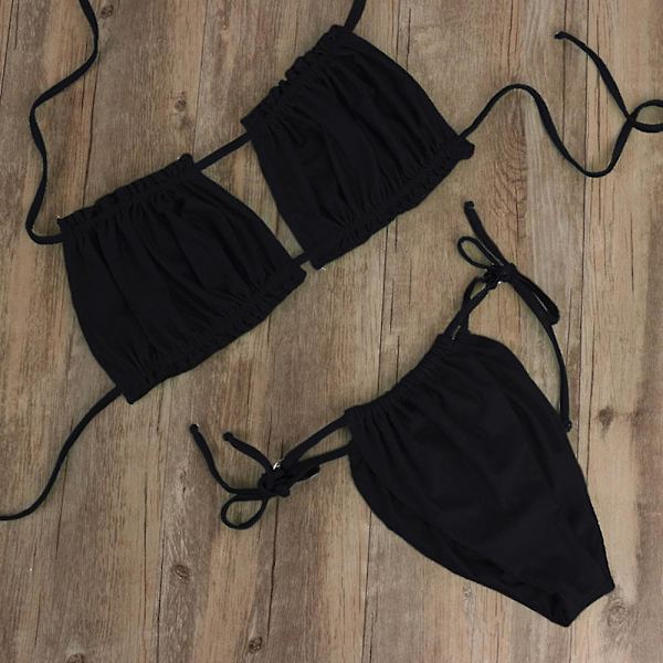 Dam Sexig Grimma Twist Bandeau Badkläder 2st Bikini Set Baddräkt S