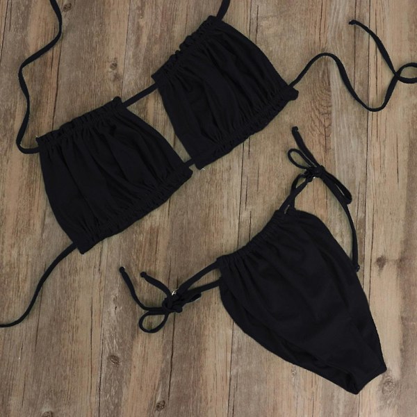 Dam Sexig Halter Twist Bandeau Badkläder 2st Bikini Set S