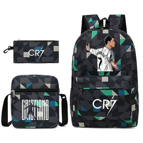 Fotbollsstjärna C Ronaldo Cr7 ryggsäck med printed runt studenten Tredelad ryggsäck. Rhombe 3 Single shoulder bag