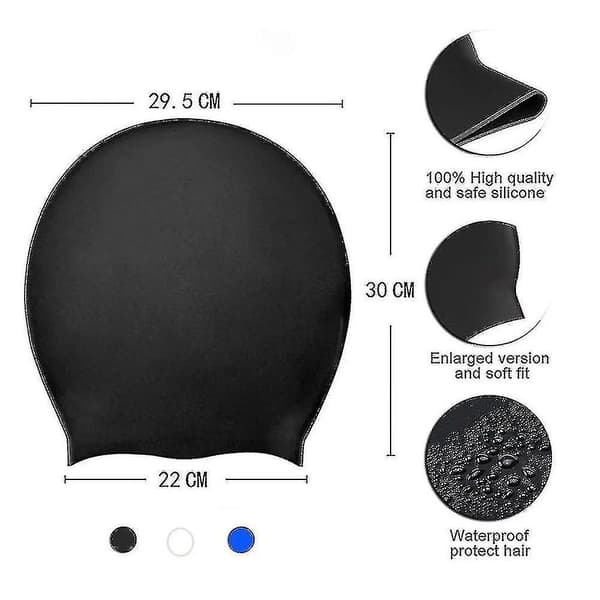 Extra stor cap för dreadlocks Skyddar öron Långt hår Silikondykarhattar Black