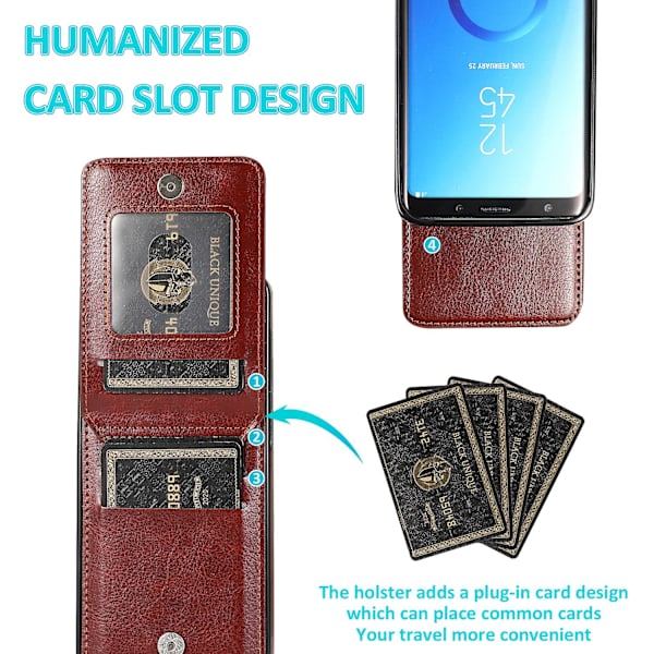 Business Style Pu Case För Samsung S9 Plus Med Korthållare, Plånboksfunktion, Stnadfunktion, Fallskydd Brown