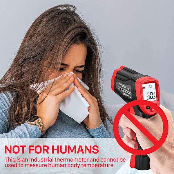 Infraröd termometer, Eventek IR lasertermometer -50°C-550°C (-58°F-1022°F), kontaktfri digital temperaturpistol