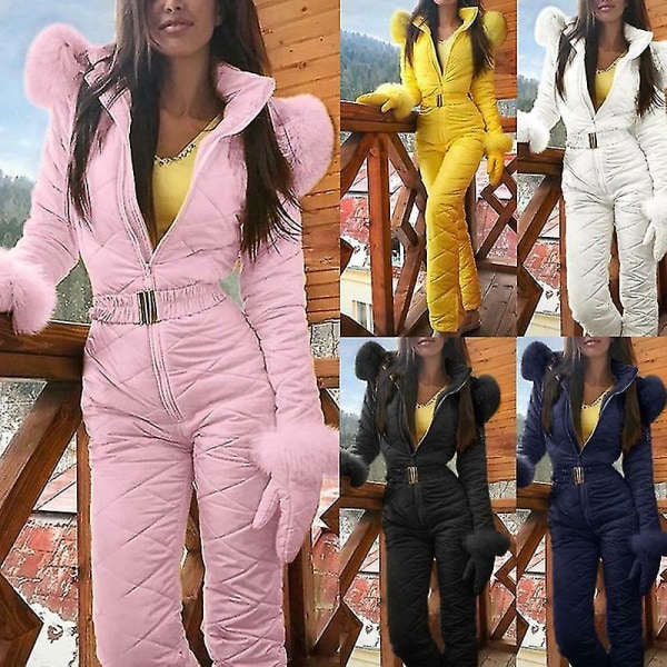 Dam Vinter Varm snödräkt Utomhussport Byxor Skiddräkt Vattentät Jumpsuit White 2xl