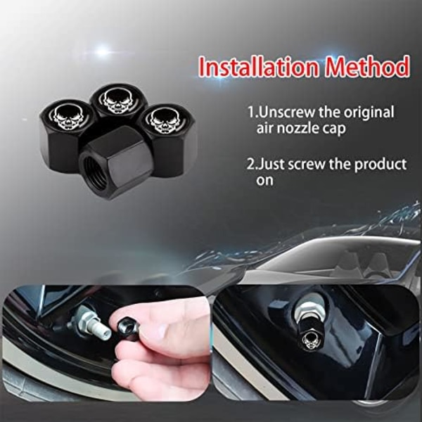 Ajxn 4-pack Skull Car Wheel Däck Ventil Stamkapslar Lufttäta dammsäkra lock Universal däck Luftventil Caps för bilar, lastbilar, cyklar, Car Ac Black Skull #17