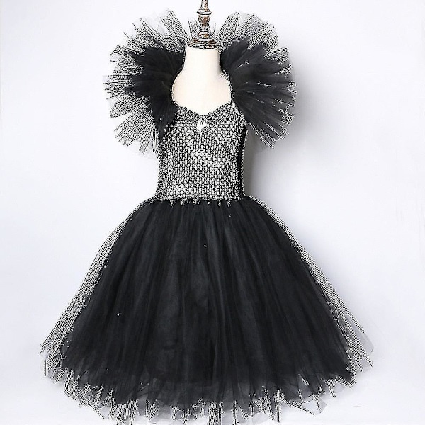 Halloween Kostymer Barn Flickor Svart Klänning Ankellängd Klänningar Devil Kostym Cosplay Outfits Horns Wings Dress horn wings 11y