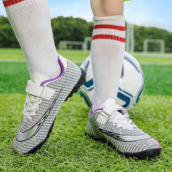 Fotbollsskor för barn, halkfria fotbollsskor med dubbar, grässkor, sneakers Yjg2231 White 31