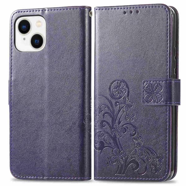 Fyrfodrat läderfodral med case för iPhone 15 Purple