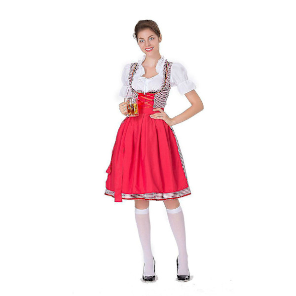 Kvinnors Oktoberfest Dräkt Tysk Dirndl Klänning Kostym Klänning Bayersk Karnevalsfest Red 2XL