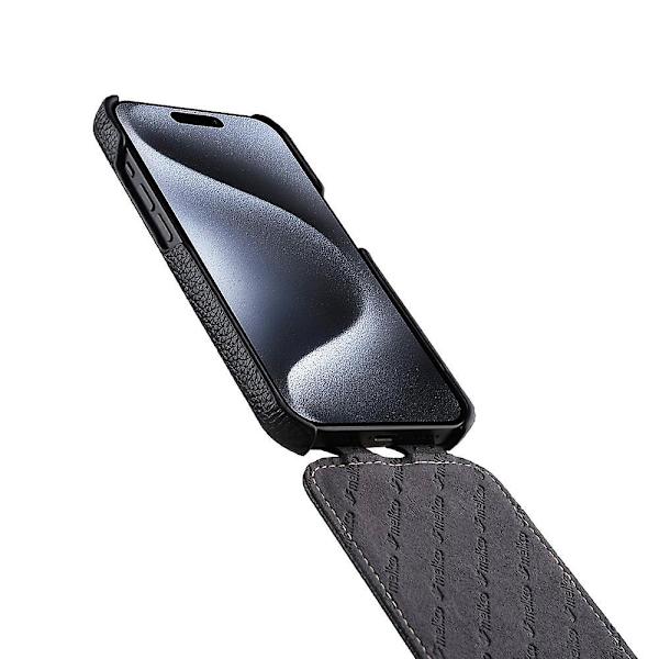 MELKCO För iPhone 15 Pro Max Case Litchi Texture Äkta koläder+PC Vertical Flip Cover null none