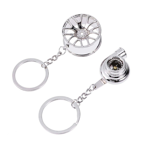 2 i 1 Nyckelring Set Bilnav och Turboladdare Nyckelringar Dekoration Tillbehör Kreativ present Silver none