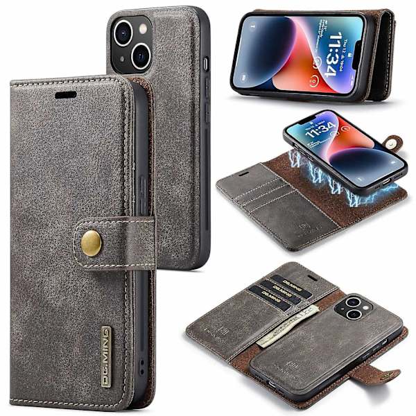 Crazy Horse Case för iPhone 15 Plus Grey