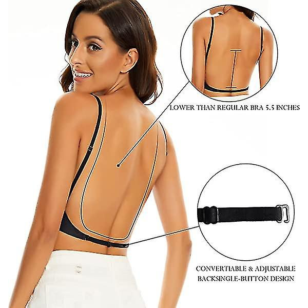 Låg rygg behåar för kvinnor - Seamless Wire Free Bralette rygglösa BH Black L