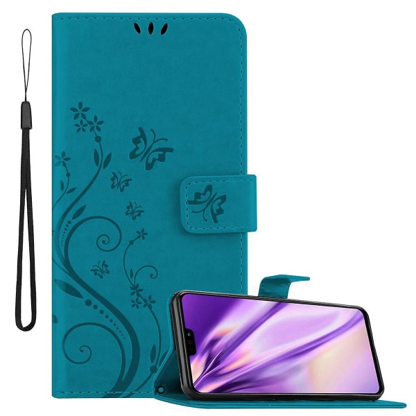 Honor 8X Sleeve Cover Case Case - med blommönster och stativfunktion och kortplats FLORAL BLUE 8X