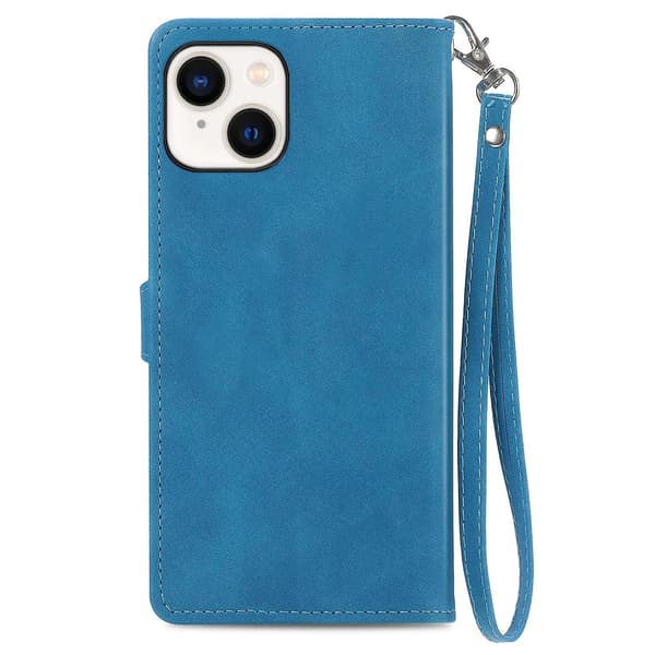 Case för iPhone 15 med präglad blomblixtlås Blue