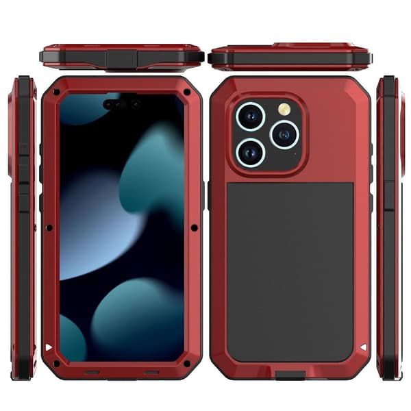 Phone case i metall + silikon för iPhone 15 Pro Red