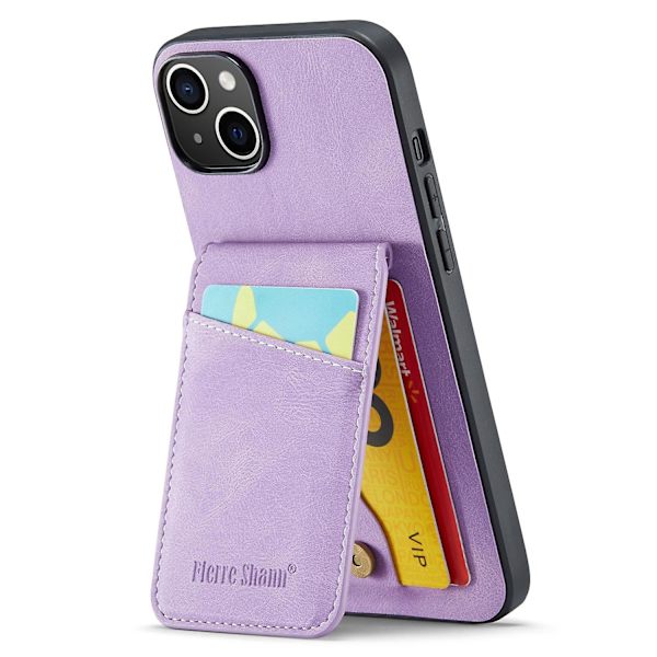 FIERRE SHANN Korthållare Phone case för iPhone 13 RFID Blocking PU Läder+TPU Kickstand Cover Purple