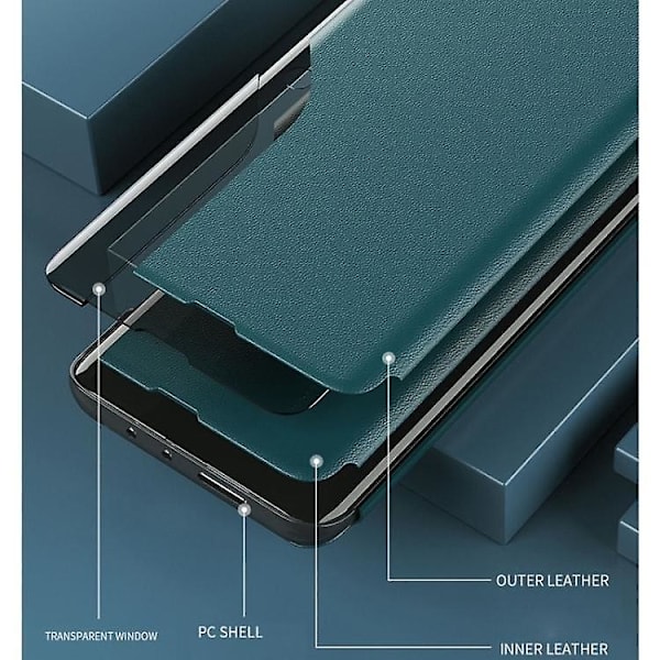 Läderfodral med case för iPhone 15 Green