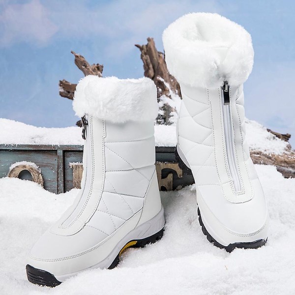 Dam vintersnöskor Vattentåliga skor Anti-halk Casual Lätt vandringskänga 2239 White 40