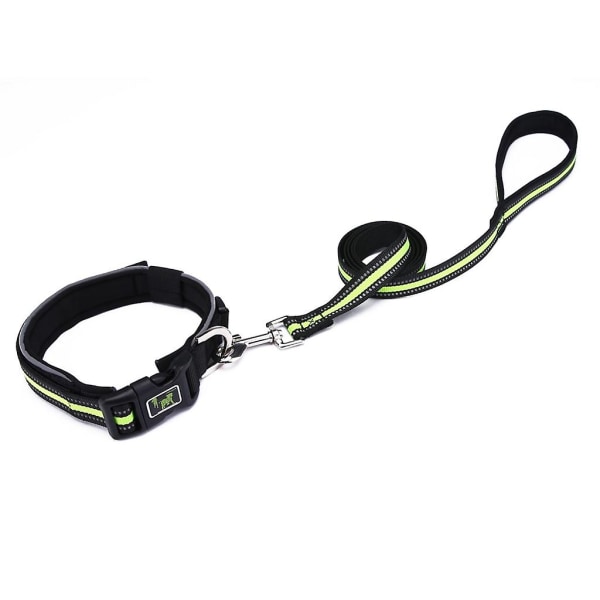 Reflekterande hundhalsband Polyester Pet Halsband Justerbart för kattunge och liten hund Green 25mm leash S