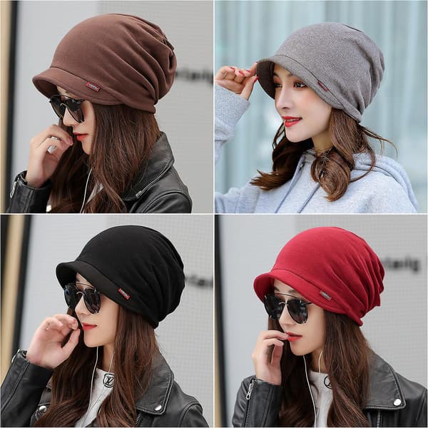Dammössa i bomull Tjock Varm Vindtät Enkel Solid Color Beanie Hat Gray