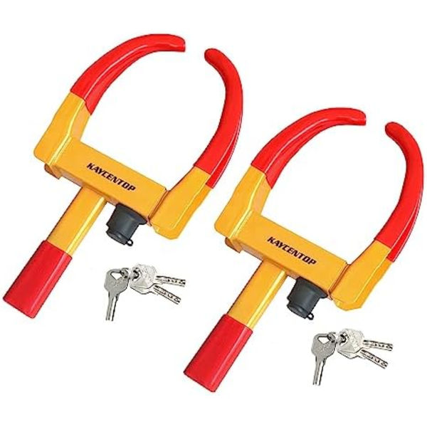 KAYCENTOP Hjulklämlås Universal Säkerhet Däcklås Stöldskydd Låsanordningar Justerbar längd Passar de flesta fordon för släp SUV Båt 2pcs Red\/yellow