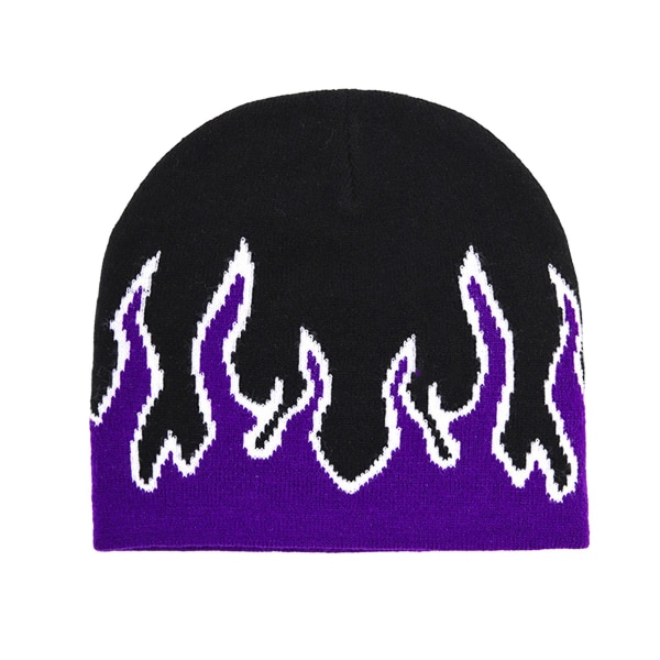 Hopeup Tjock Varm hörselskydd Mössa Män Vinter Flame Print Ridning Stickad Mössa Kostymtillbehör Purple