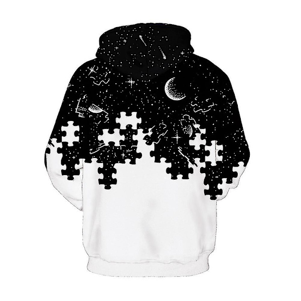 Män Print Hoodies Långärmad Pullover Jacka Sport Hooded Sweatshirt Jumper Toppar White Black 3XL