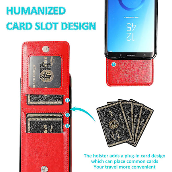 Business Style Pu Case För Samsung S9 Plus Med Korthållare, Plånboksfunktion, Stnadfunktion, Fallskydd Red
