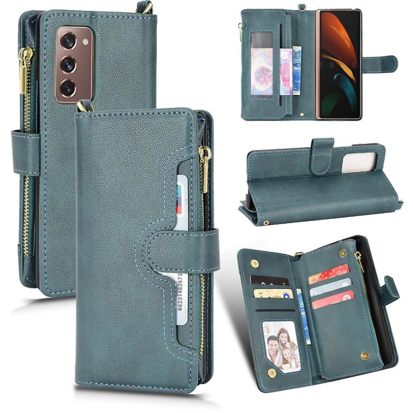 Case för Samsung Galaxy Z Fold 2 Cover Dragkedja Magnetisk plånbok Korthållare Pu Läder Flip Case Green A